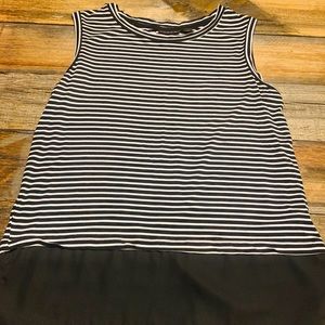 Tahari black and white stripped blouse